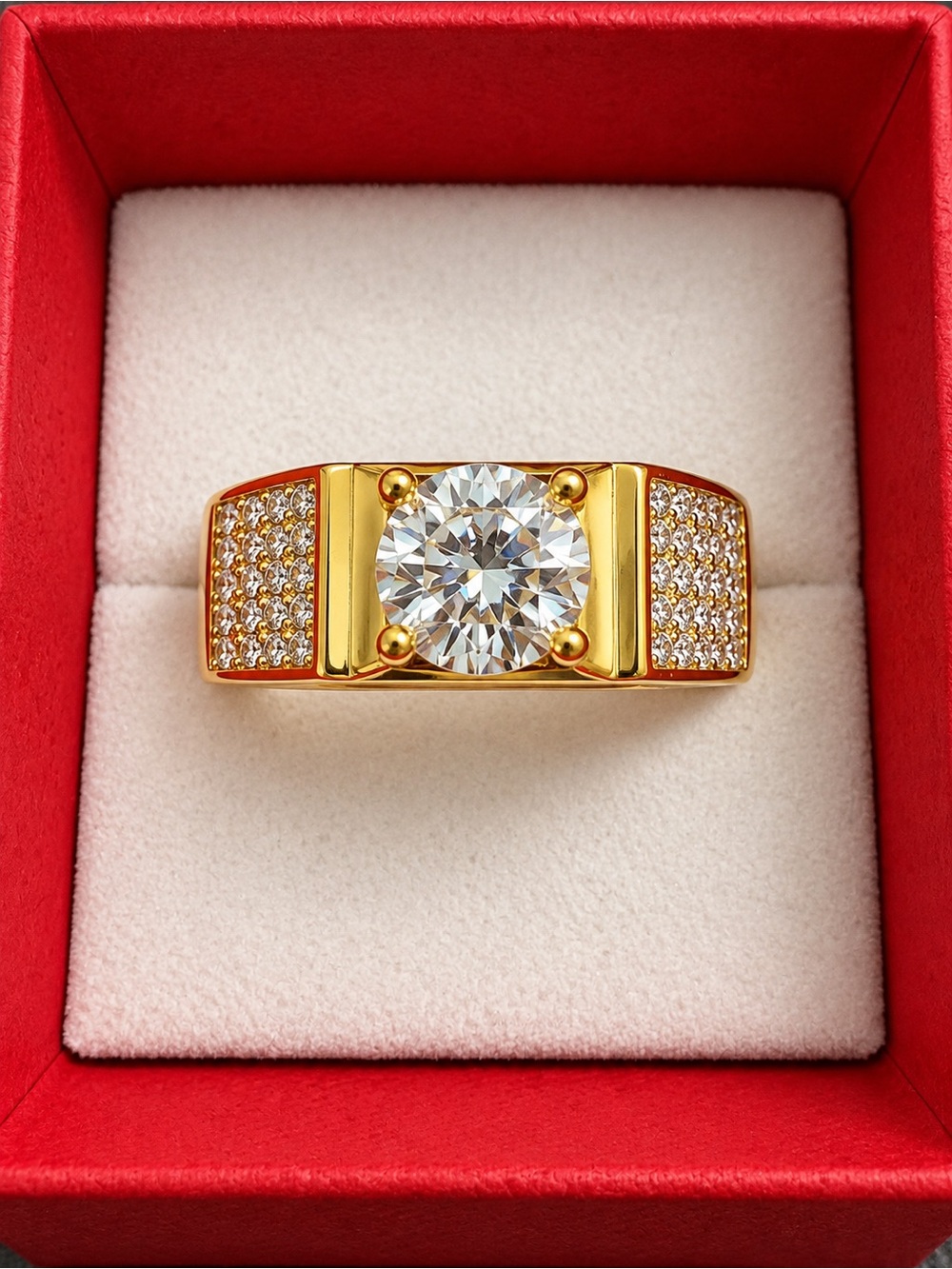 Men’s 1 CT Moissanite 18K Gold Plated Adjustable Ring